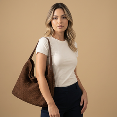 Woven Suede-Effect Hobo Bag |oriona-color:Brown|