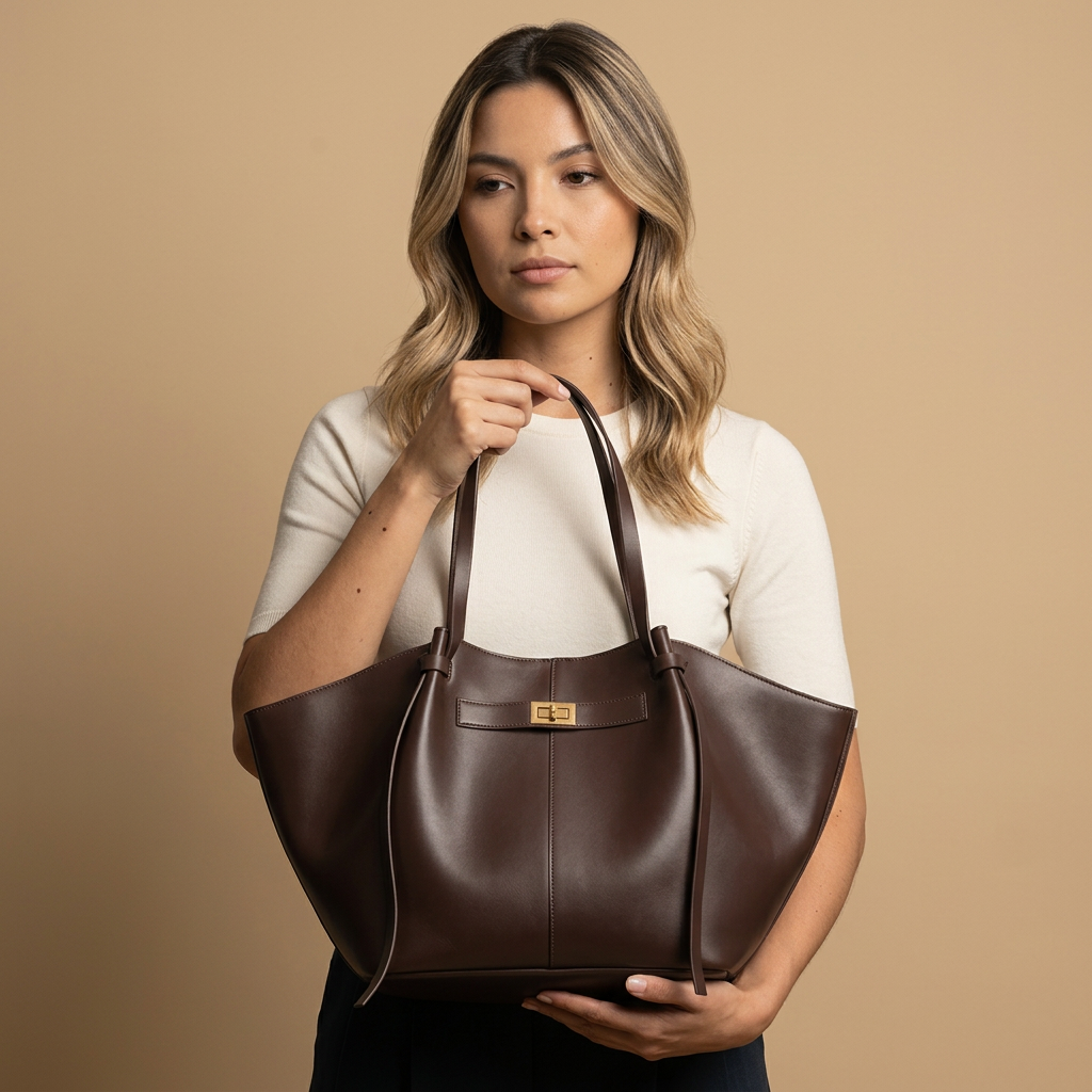 Large Tote Bag with Side Panels |oriona-color:Coffee|