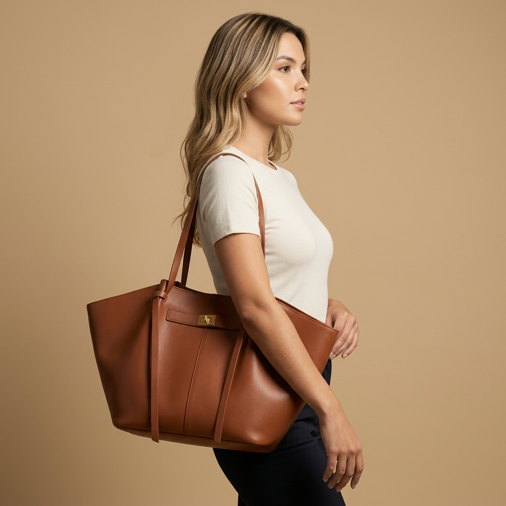 Large Tote Bag with Side Panels |oriona-color:Brown|