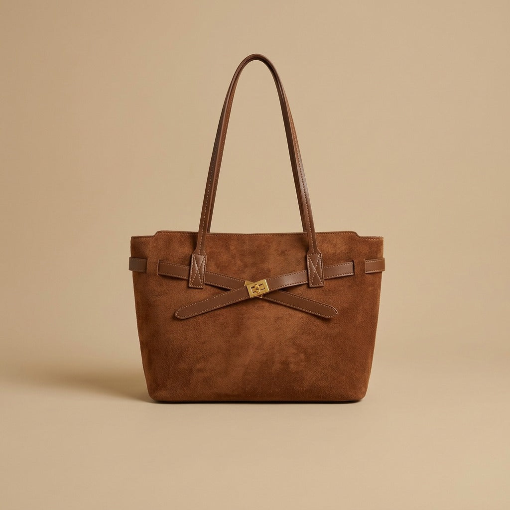 Gold-Tone Buckle Tote Bag |oriona-color:Brown|