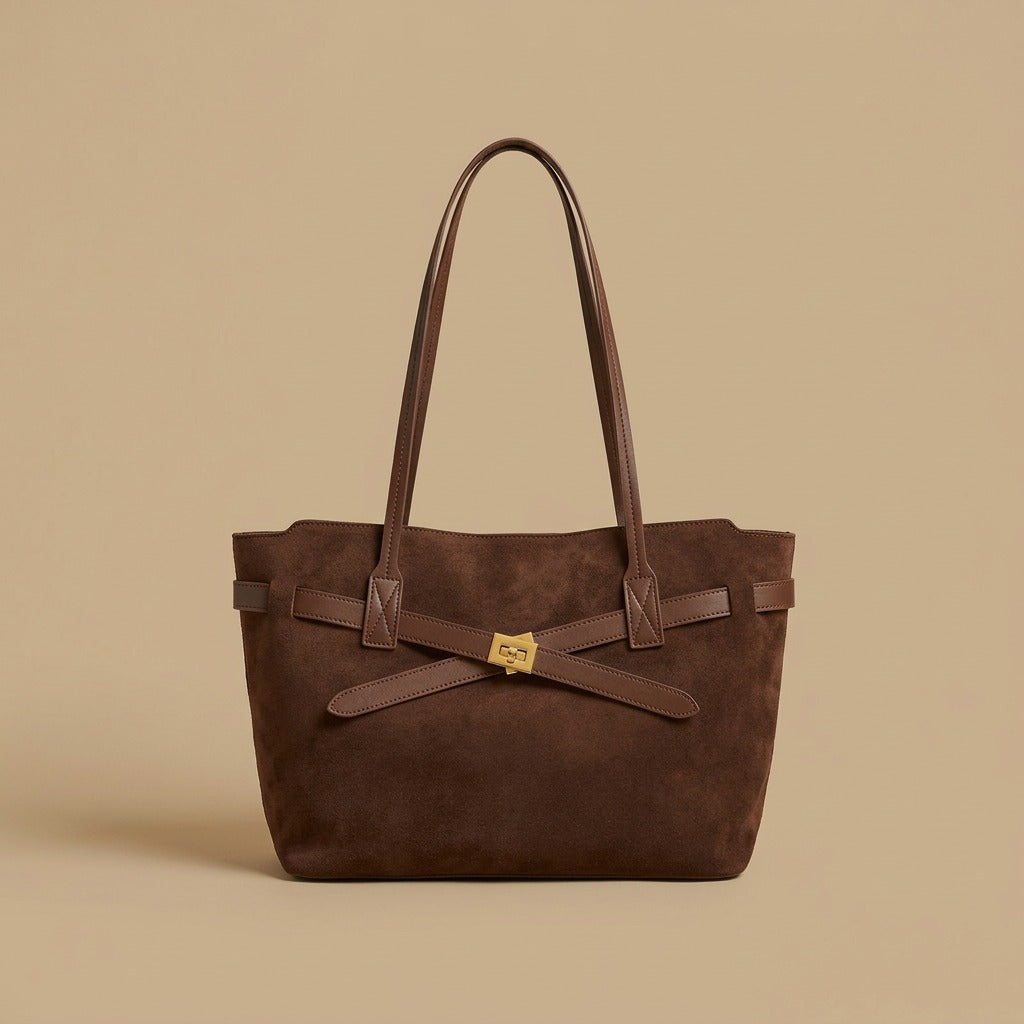 Gold-Tone Buckle Tote Bag |oriona-color:Coffee|