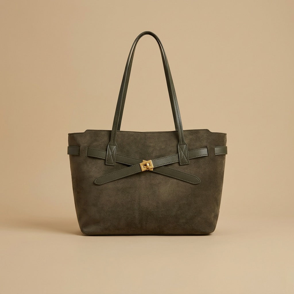 Gold-Tone Buckle Tote Bag |oriona-color:Green|