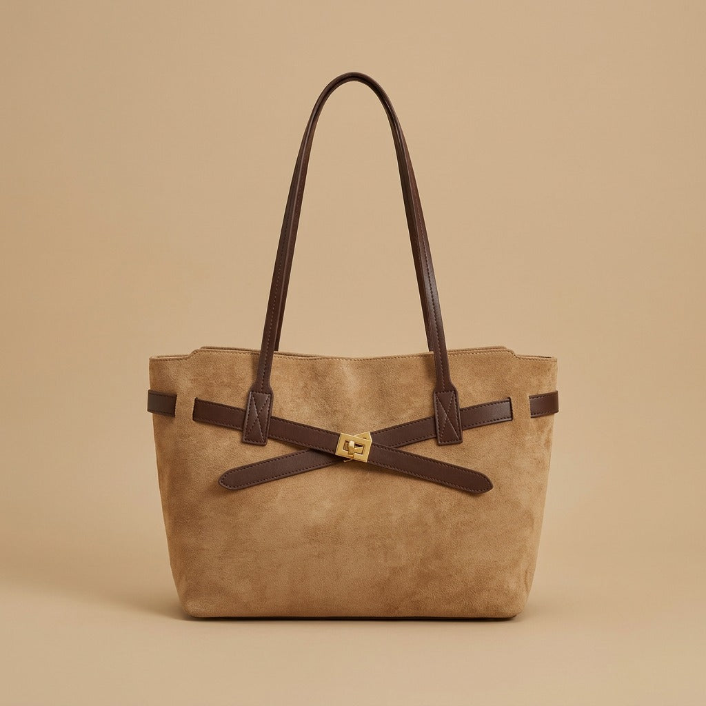 Gold-Tone Buckle Tote Bag |oriona-color:Khaki|
