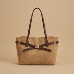 Gold-Tone Buckle Tote Bag |oriona-color:Khaki|