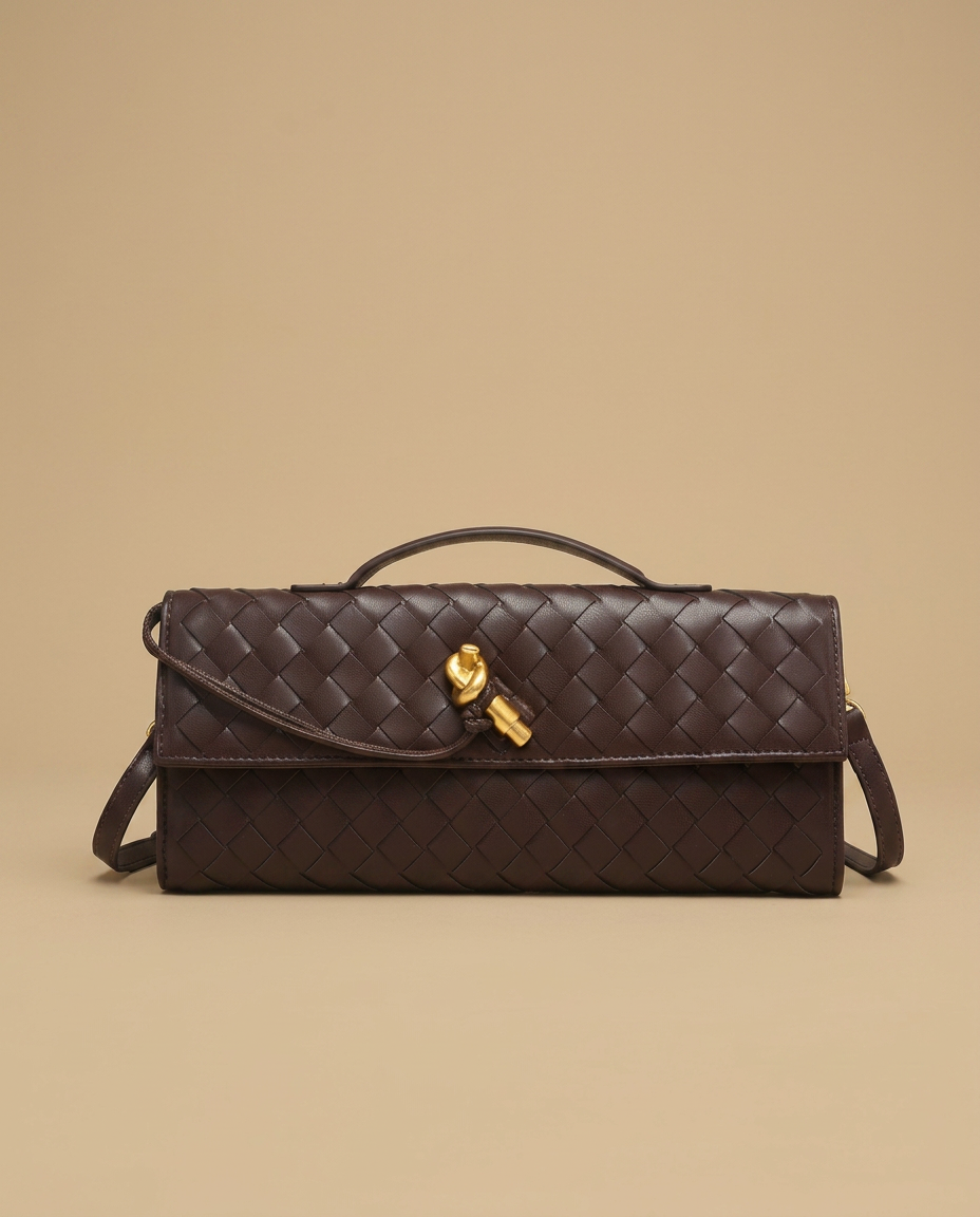 Woven Clutch Bag with Shoulder Strap |oriona-color:Brown|