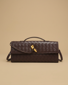 Woven Clutch Bag with Shoulder Strap |oriona-color:Brown|