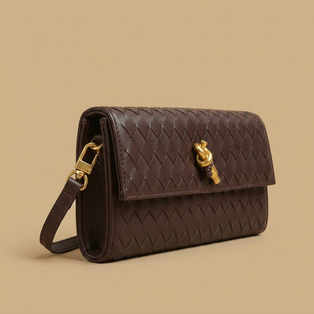 Woven Clutch Bag with Shoulder Strap |oriona-color:Brown|