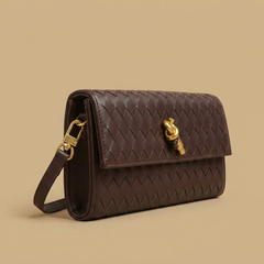 Woven Clutch Bag with Shoulder Strap |oriona-color:Brown|