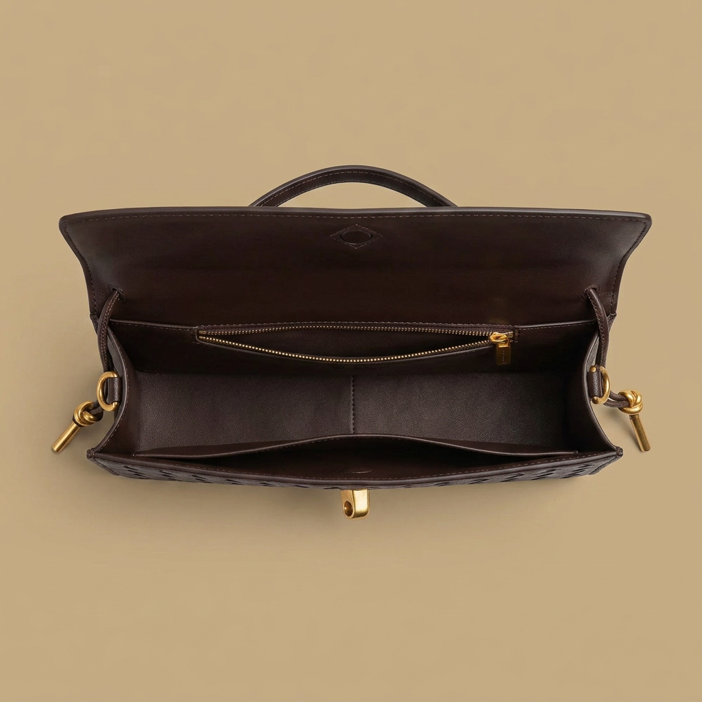 Woven Clutch Bag with Shoulder Strap |oriona-color:Brown|