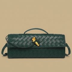 Woven Clutch Bag with Shoulder Strap |oriona-color:Dark Green|