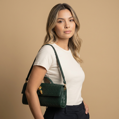 Woven Clutch Bag with Shoulder Strap |oriona-color:Dark Green|