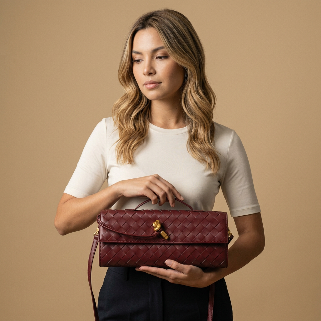 Woven Clutch Bag with Shoulder Strap |oriona-color:Red|