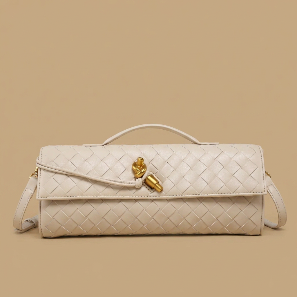 Woven Clutch Bag with Shoulder Strap |oriona-color:Beige|