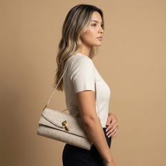 Woven Clutch Bag with Shoulder Strap |oriona-color:Beige|