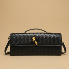 Woven Clutch Bag with Shoulder Strap |oriona-color:Black|