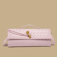 Woven Clutch Bag with Shoulder Strap |oriona-color:Light Pink|