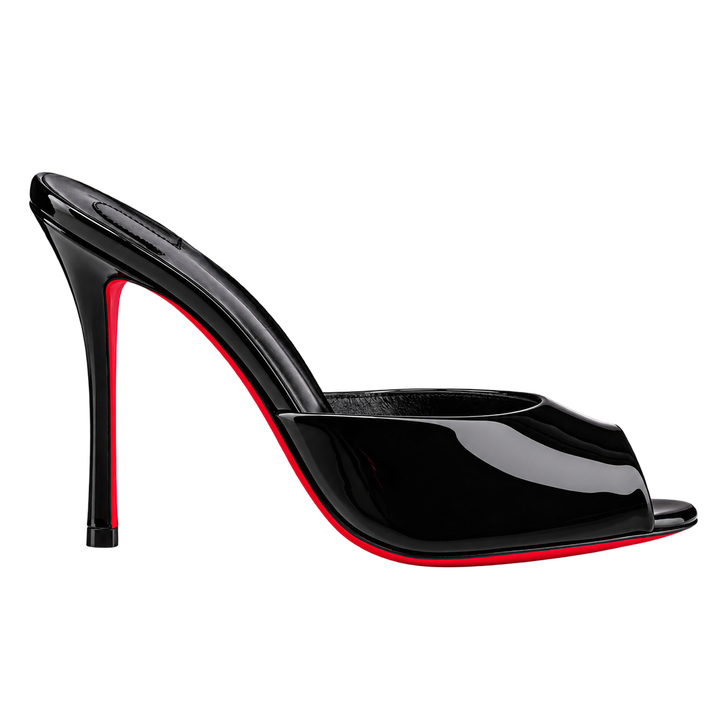 Poppy Peep-Toe Mules - Black - side view