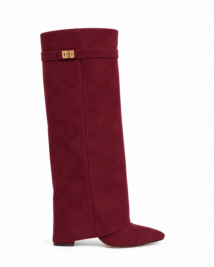 Lavista boots in suede with straight shaft — Burgundy — single boot on a white background |oriona-color:Burgundy|
