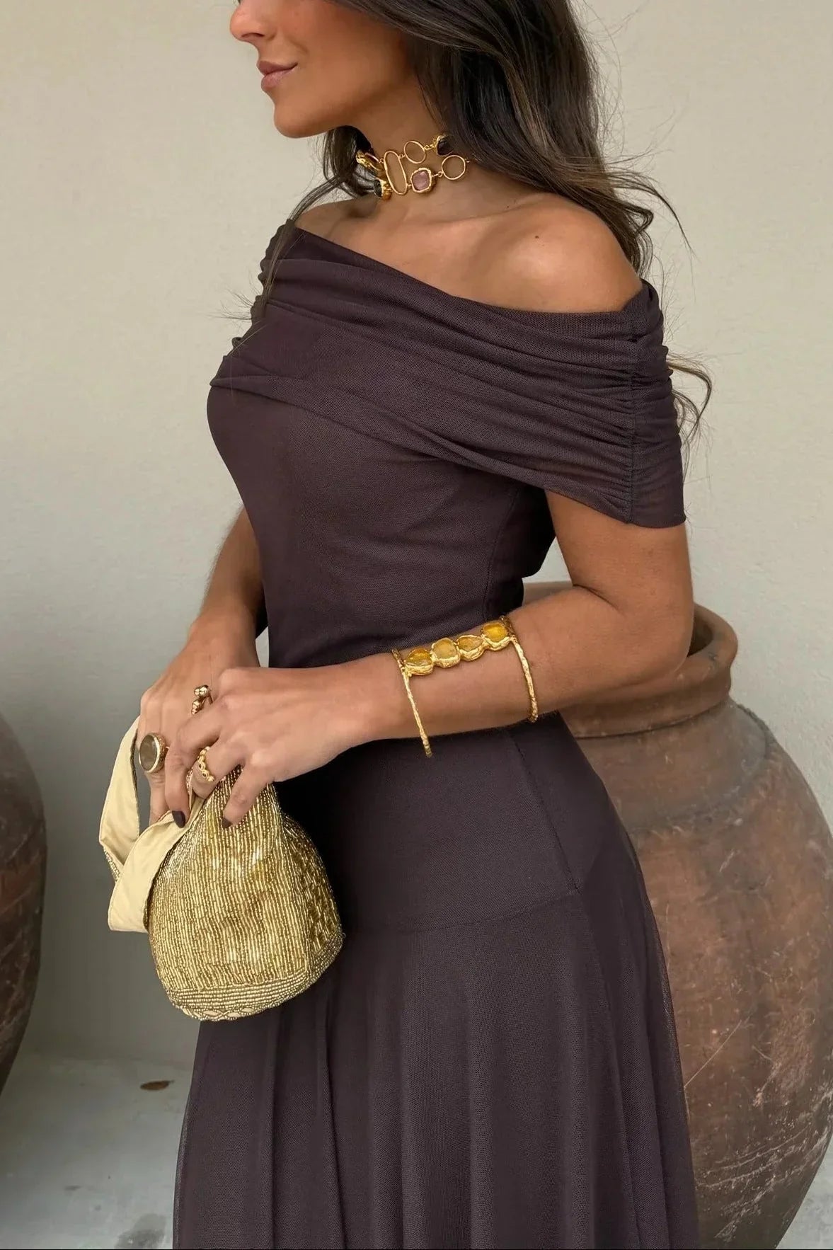 Pleated one-Shoulder summer Maxi dress for women
