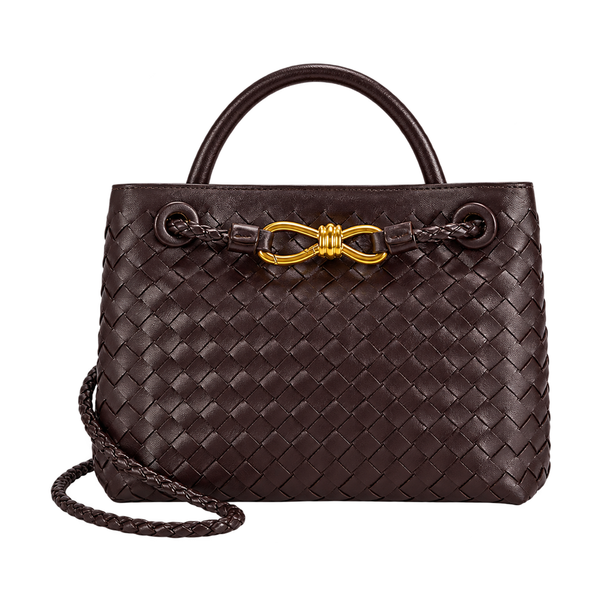 Borsa a mano intrecciata con fermaglio a nodo