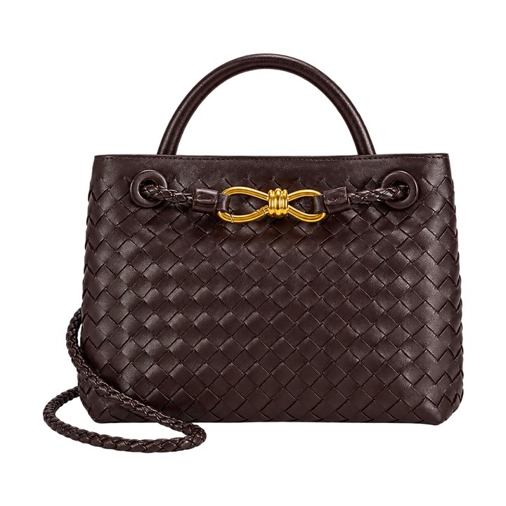 Borsa a mano intrecciata con fermaglio a nodo