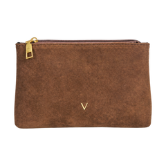 Pochette organizer con zip effetto scamosciato