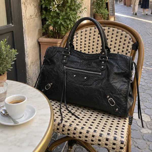 AI-generated image: bag It Girl large, black, in an everyday setting
