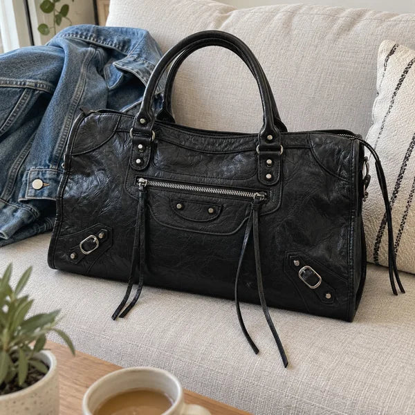 AI-generated image: bag It Girl large, black, in an everyday setting
