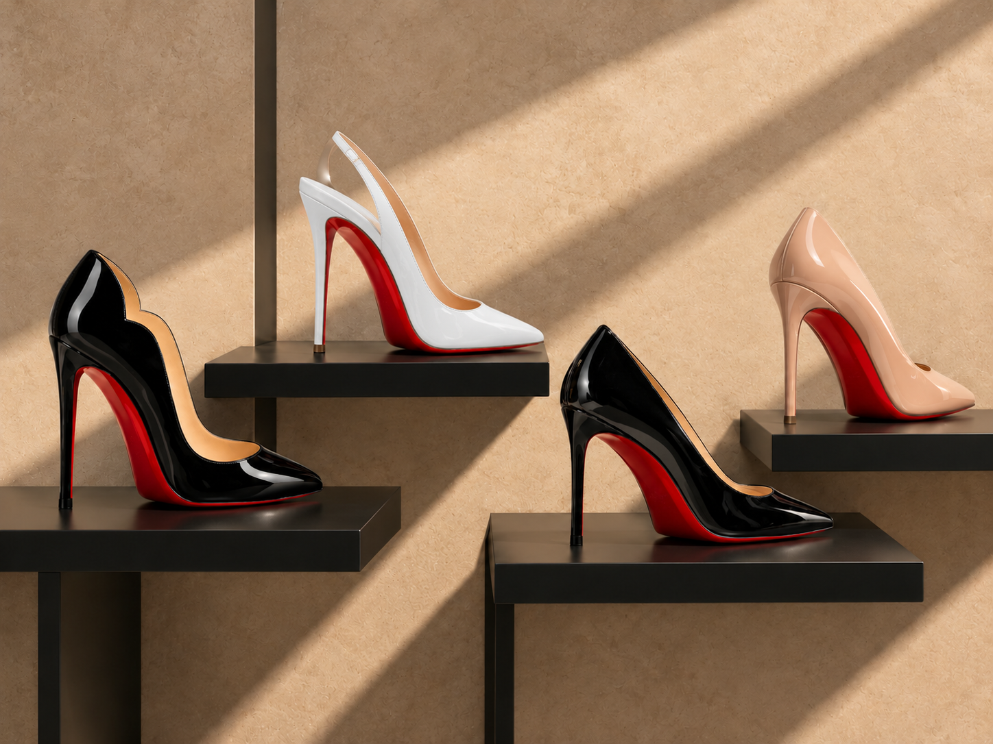 Blair, Charlotte and Audrey heels with red soles